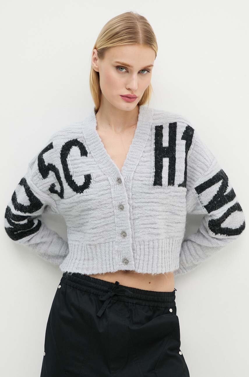 Ζακέτα από μίγμα μαλλιού Moschino Jeans χρώμα: γκρι, A0912 8705