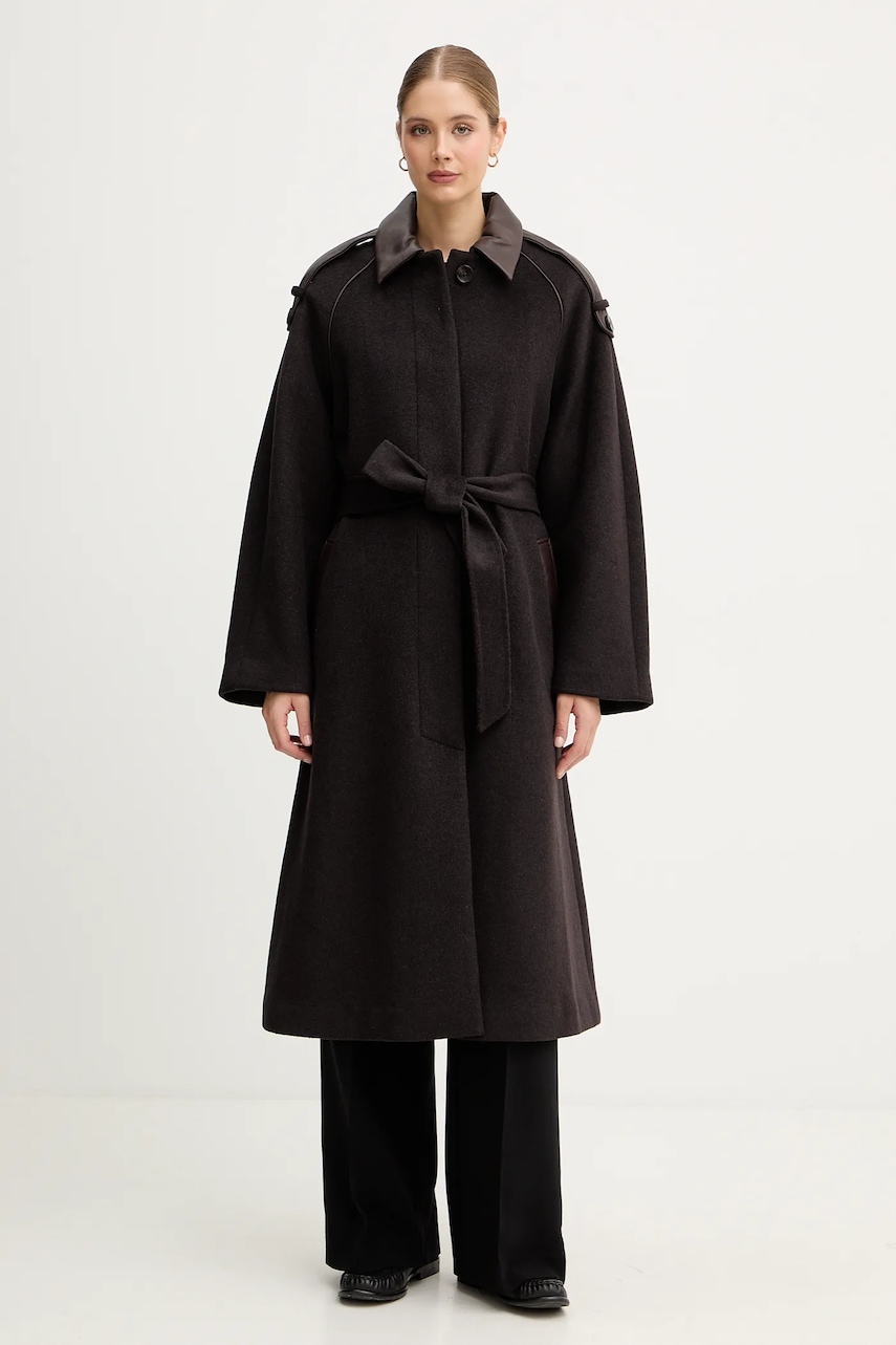 Παλτό με προσθήκη μαλλιού Mos Mosh EVA χρώμα: καφέ, 172920