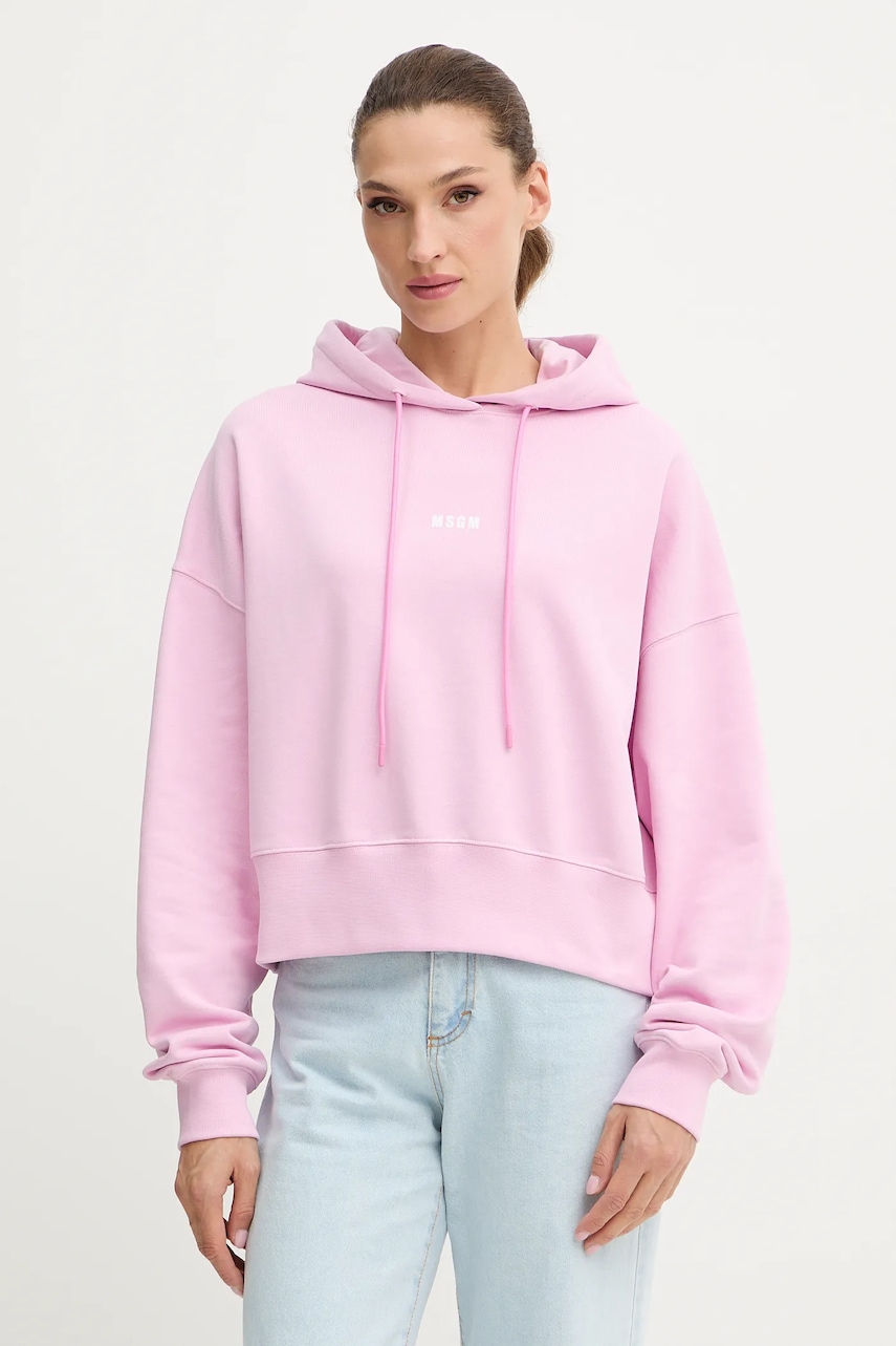 Βαμβακερή μπλούζα MSGM γυναικεία, χρώμα: ροζ, με κουκούλα, 3941MDM509.257799