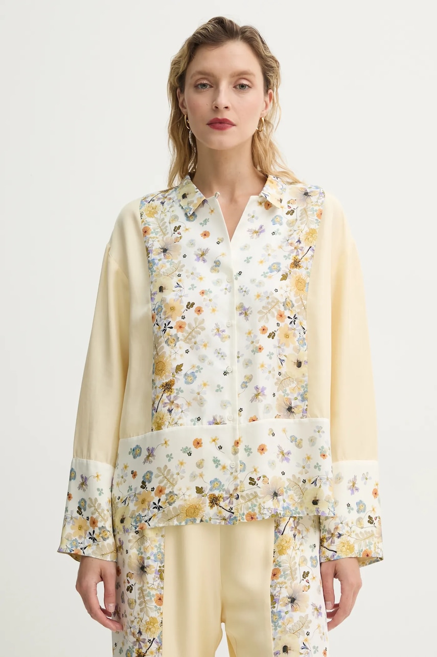 Μεταξωτό πουκάμισο MUNTHE FAIZA χρώμα: μπεζ, 251101025118