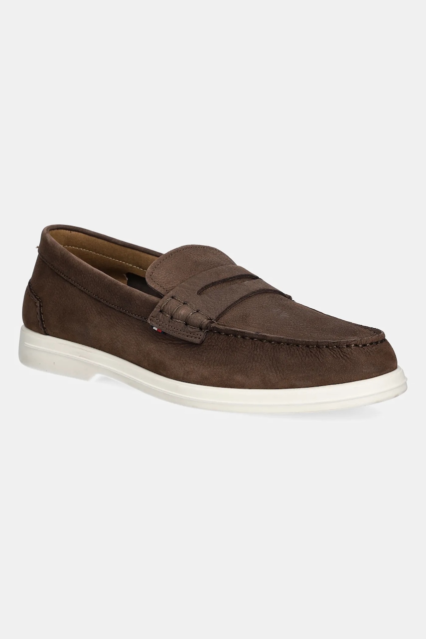 Μοκασίνια nubuck Tommy Hilfiger TOMMY HILFIGER NUBUCK P LOAFER χρώμα: καφέ, FM0FM05350