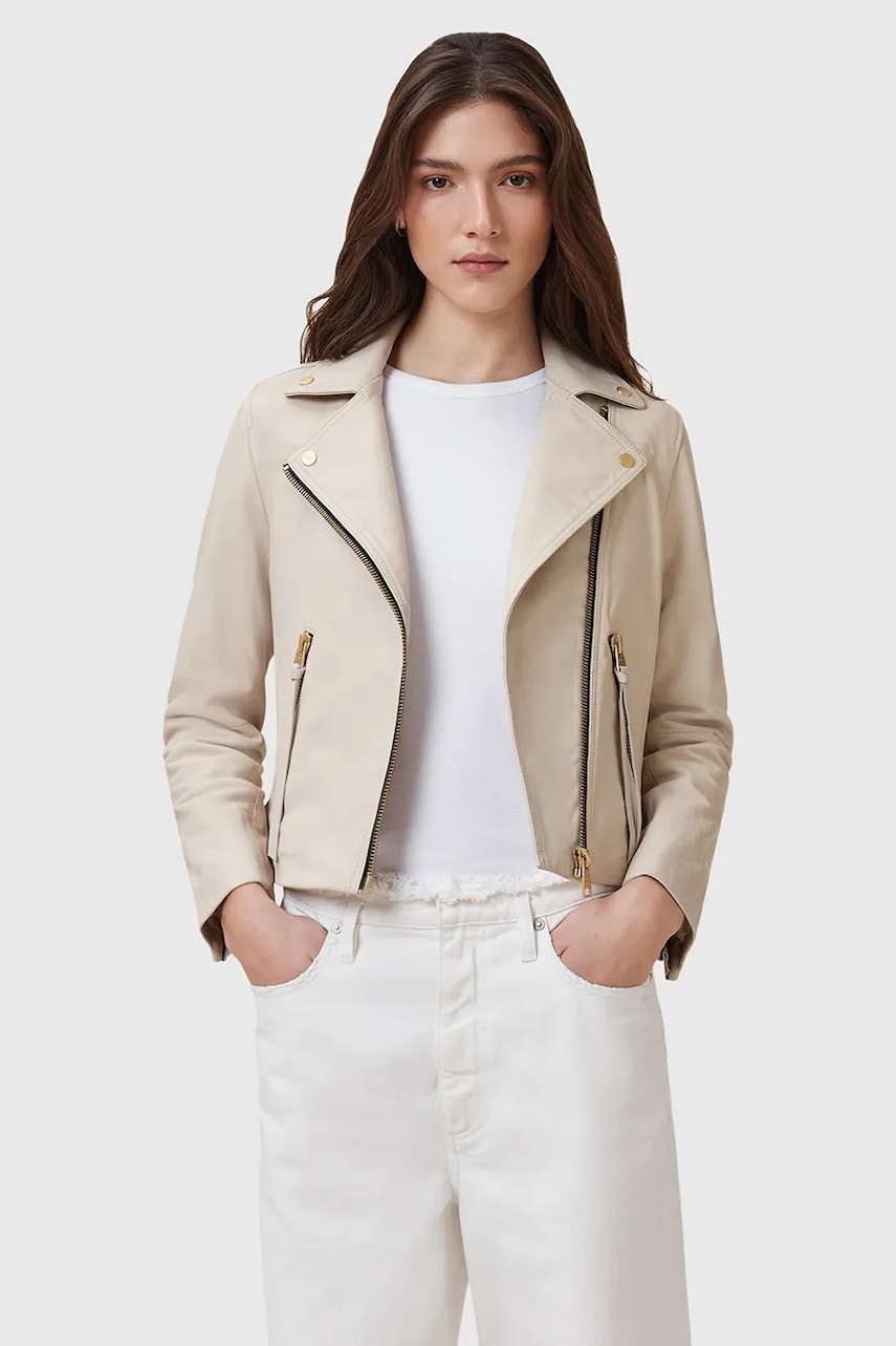 Δερμάτινo jacket AllSaints DALBY χρώμα: μπεζ, W087LB