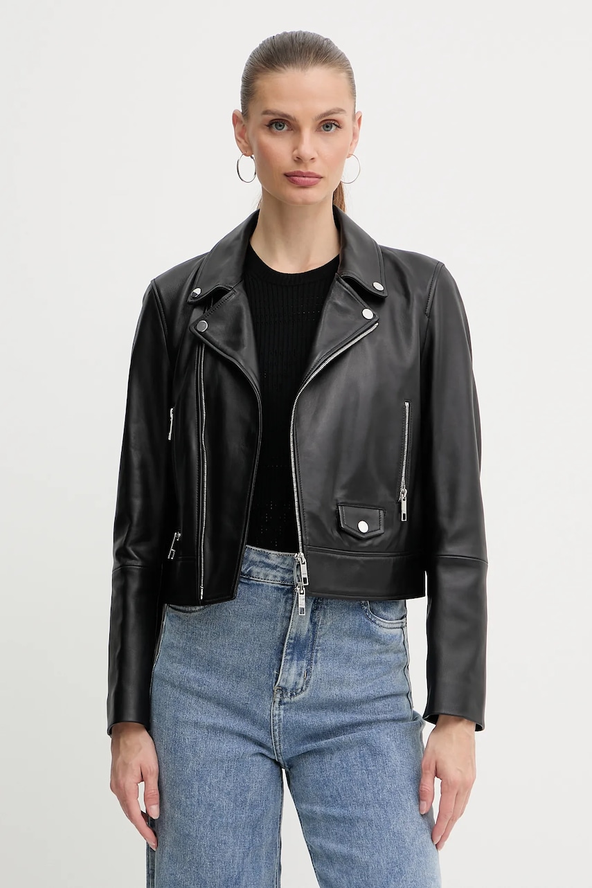 Δερμάτινo jacket BOSS χρώμα: μαύρο, 50548471