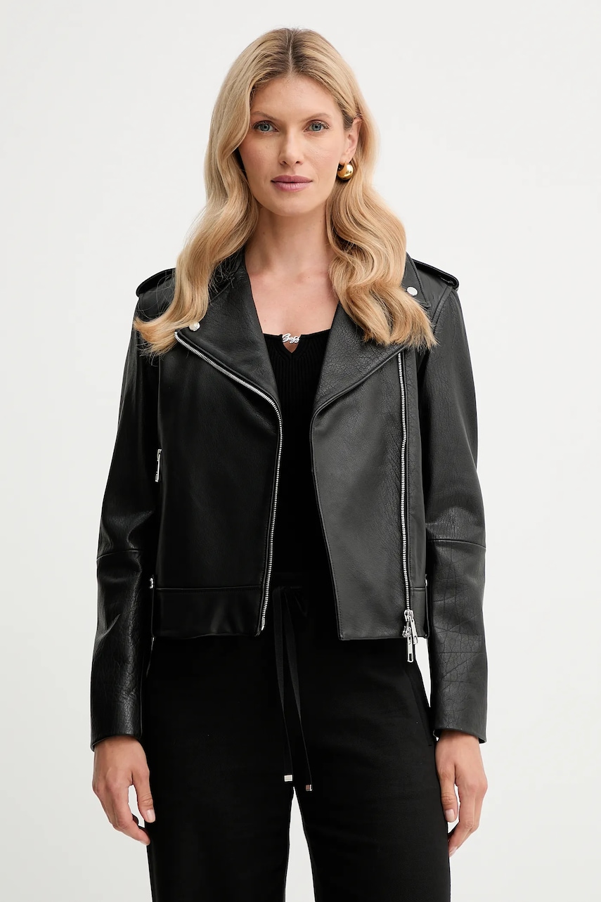 Δερμάτινo jacket BOSS Orange χρώμα: μαύρο, 50541769