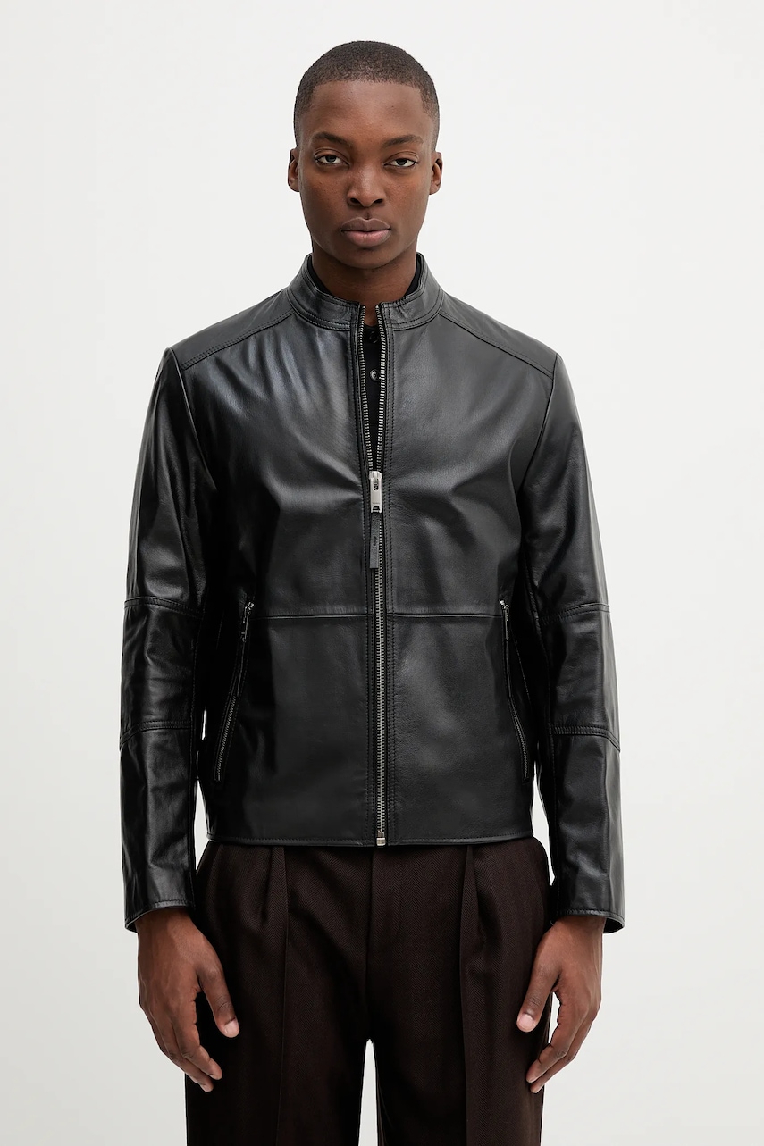 Δερμάτινo jacket HUGO χρώμα: μαύρο, 50540984