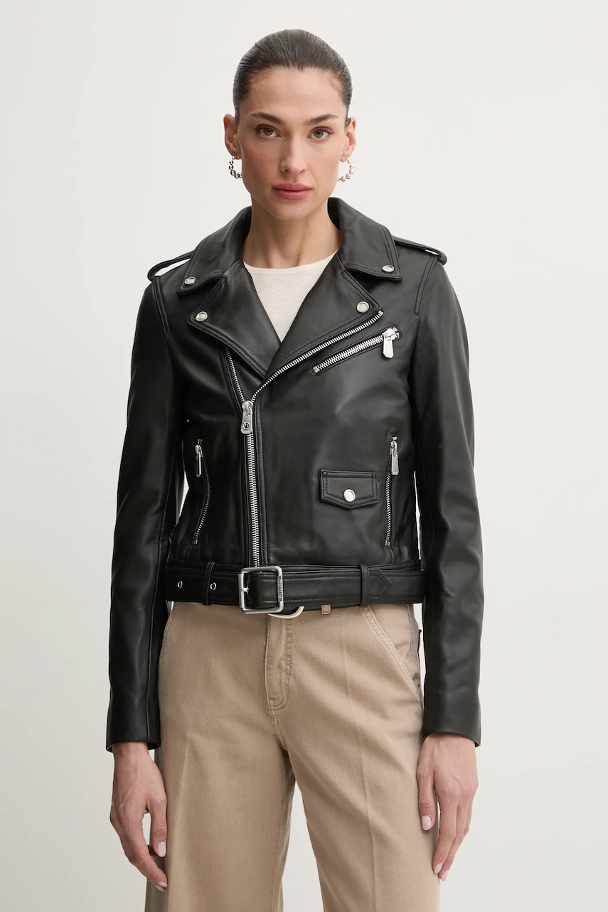 Δερμάτινo jacket Pinko γυναικείο, χρώμα: μαύρο, 103897 A21L