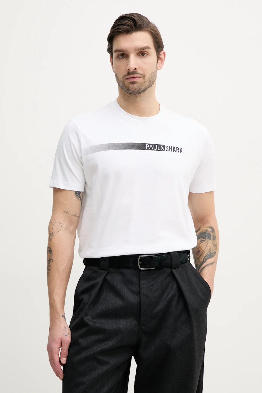 Βαμβακερό μπλουζάκι Paul&Shark ανδρικό, χρώμα: άσπρο, 25411039