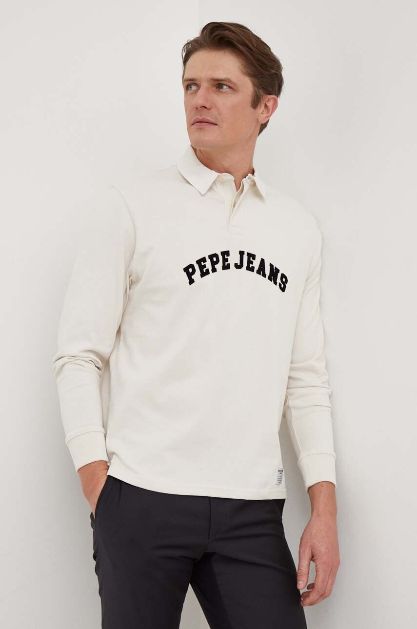 Βαμβακερή μπλούζα με μακριά μανίκια Pepe Jeans Harry HARRY χρώμα: μπεζ PM542100