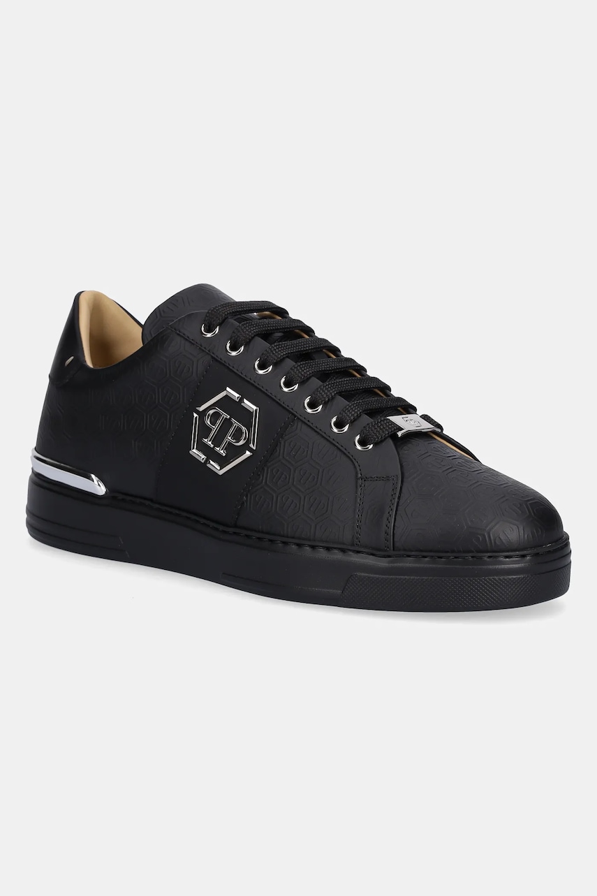 Δερμάτινα αθλητικά παπούτσια Philipp Plein Lo-Top Monogram χρώμα: μαύρο, USC0768 PLE005N 0202