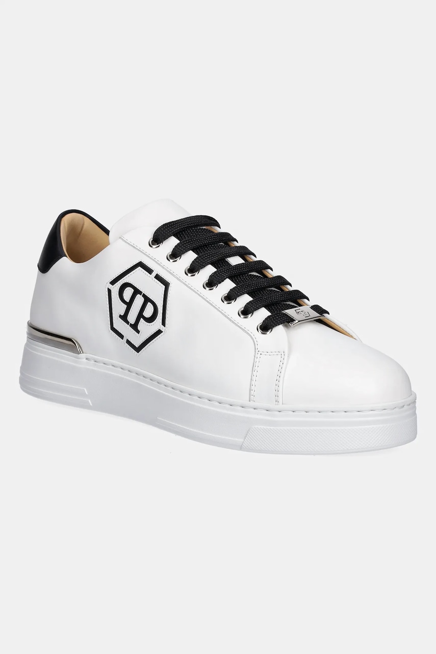 Δερμάτινα αθλητικά παπούτσια Philipp Plein Nappa Lo-Top Hexagon χρώμα: άσπρο, USC0692 PLE075N 02