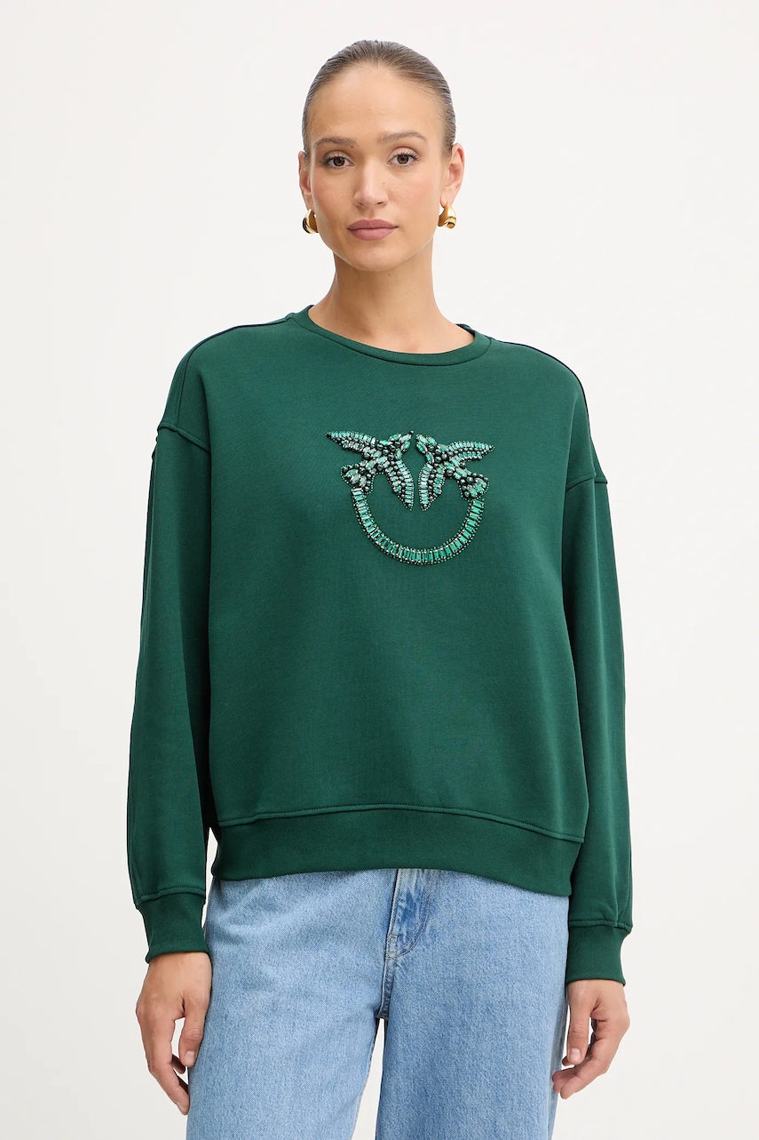 Βαμβακερή μπλούζα Pinko γυναικεία, χρώμα: πράσινο, 100534 A2RO