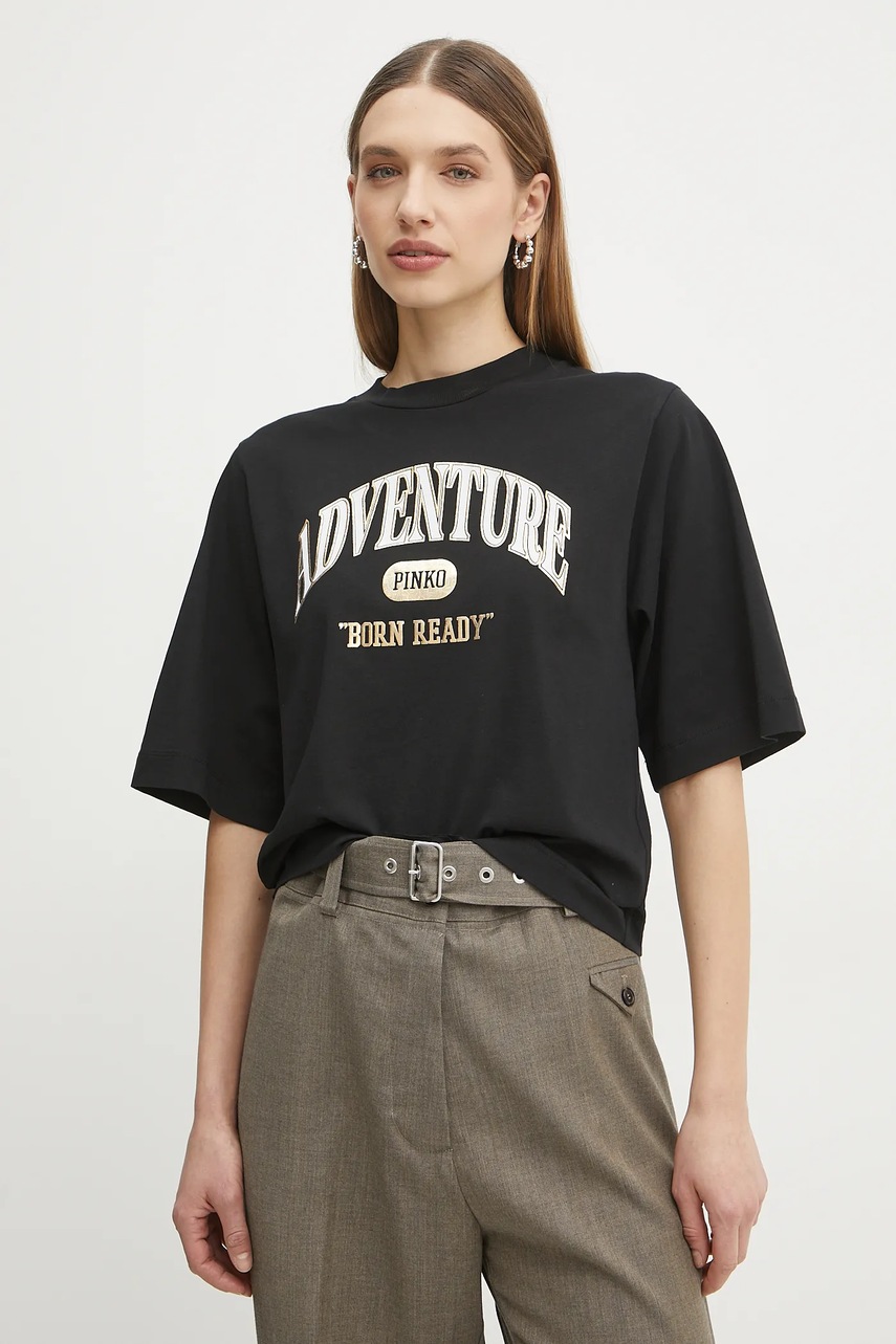 Βαμβακερό μπλουζάκι Pinko γυναικείο, χρώμα: μαύρο, 104604 A2CS