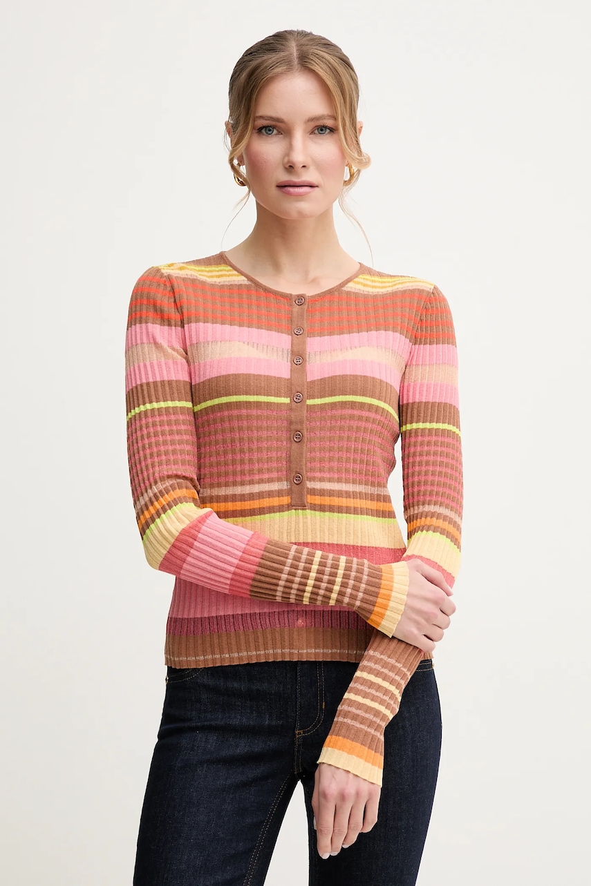 Πουλόβερ από λινό μείγμα Pinko γυναικείο, χρώμα: καφέ, 104637 A2E8