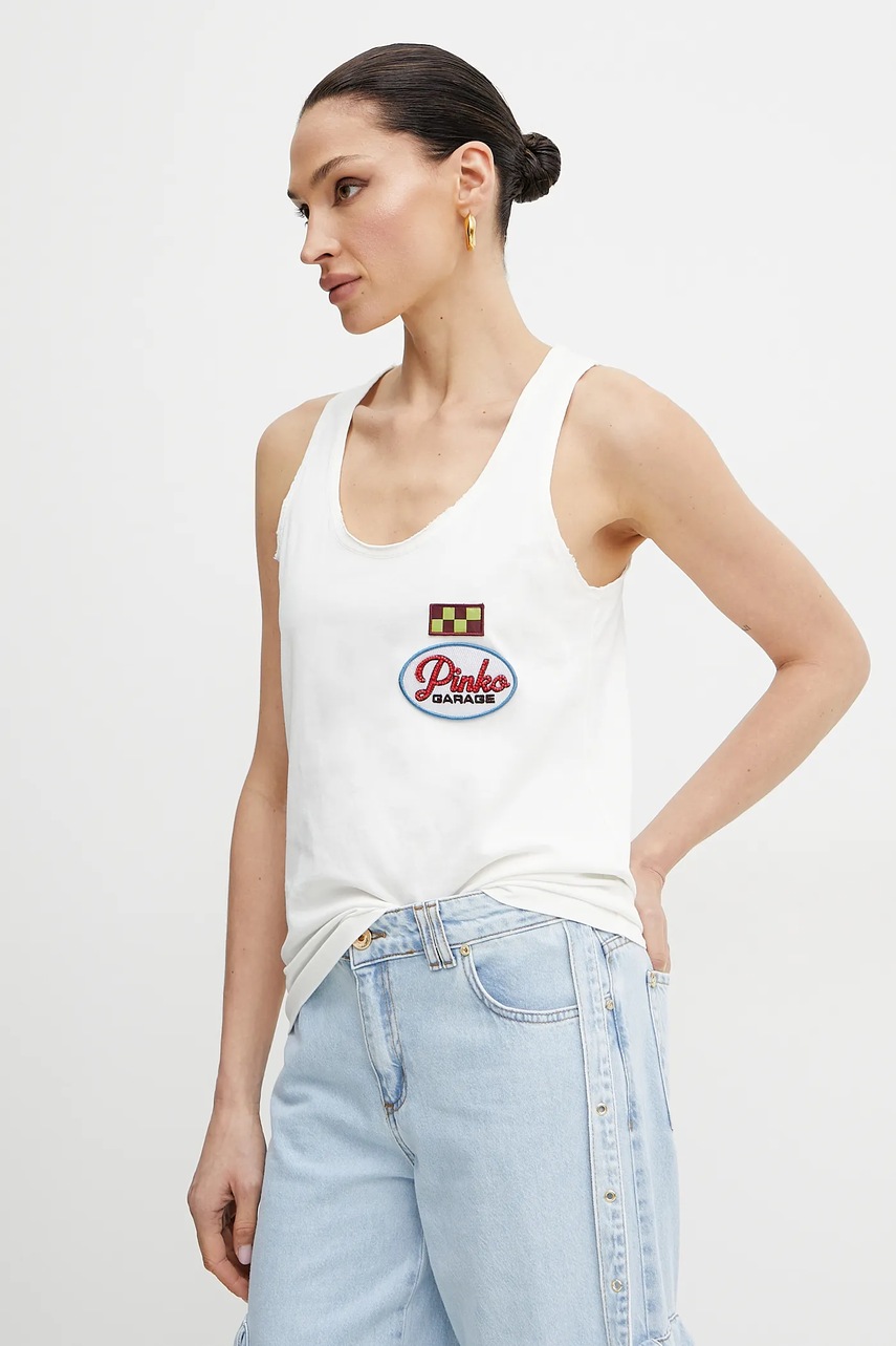 Βαμβακερό τοπ Pinko χρώμα: άσπρο, 105269 A2ME