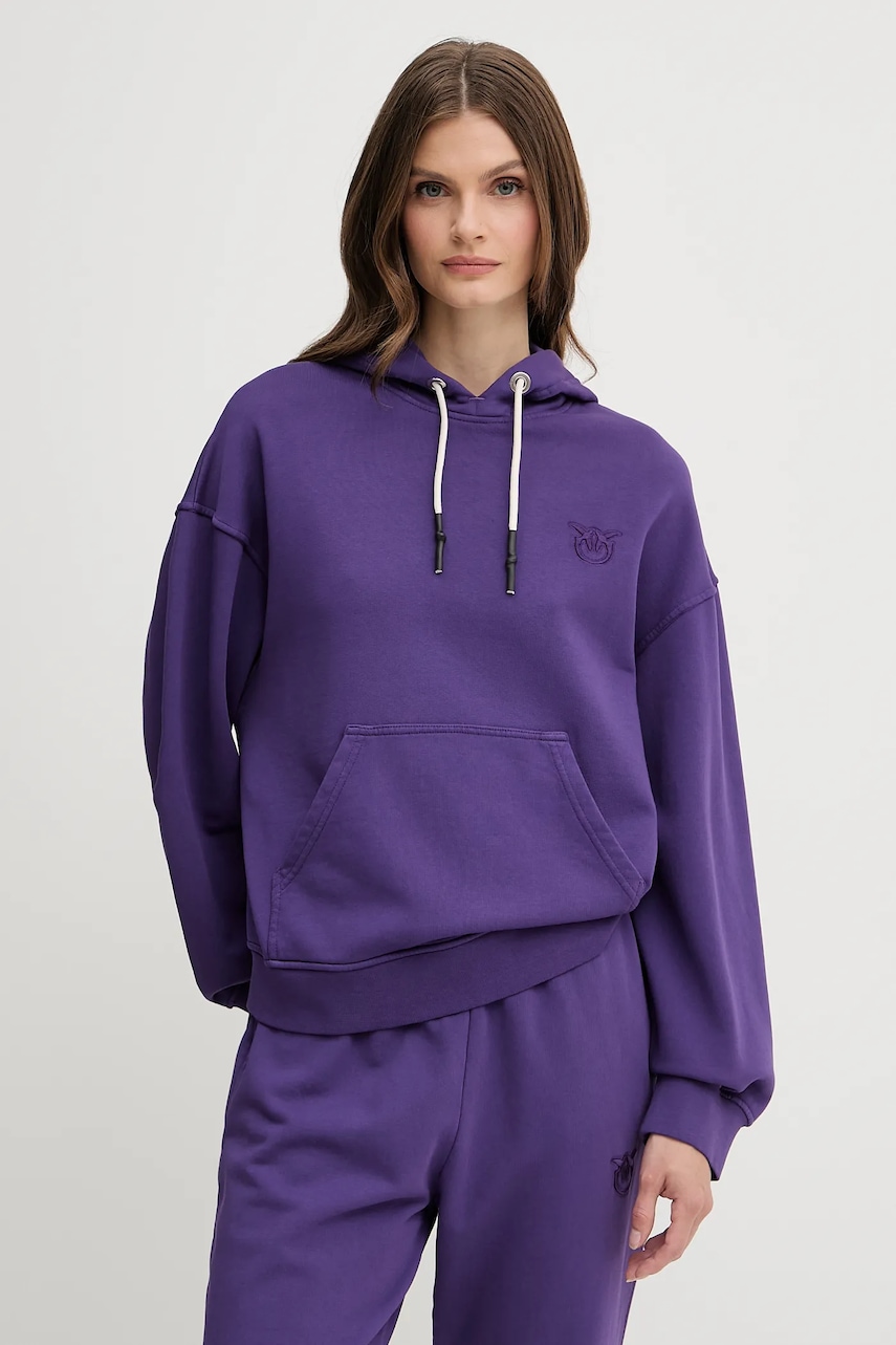 Βαμβακερή μπλούζα Pinko γυναικεία, χρώμα: μοβ, με κουκούλα, 105507 A2RB