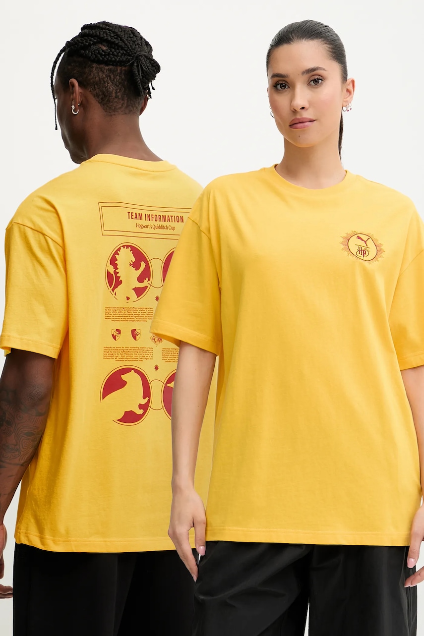 Βαμβακερό μπλουζάκι Puma PUMA x HARRY POTTER χρώμα: κίτρινο, 630092