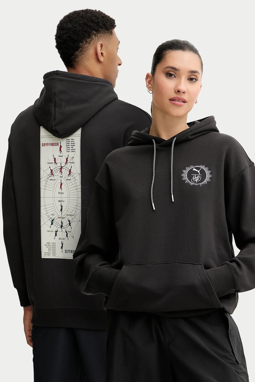 Βαμβακερή μπλούζα Puma PUMA x HARRY POTTER χρώμα: μαύρο, με κουκούλα, 630093