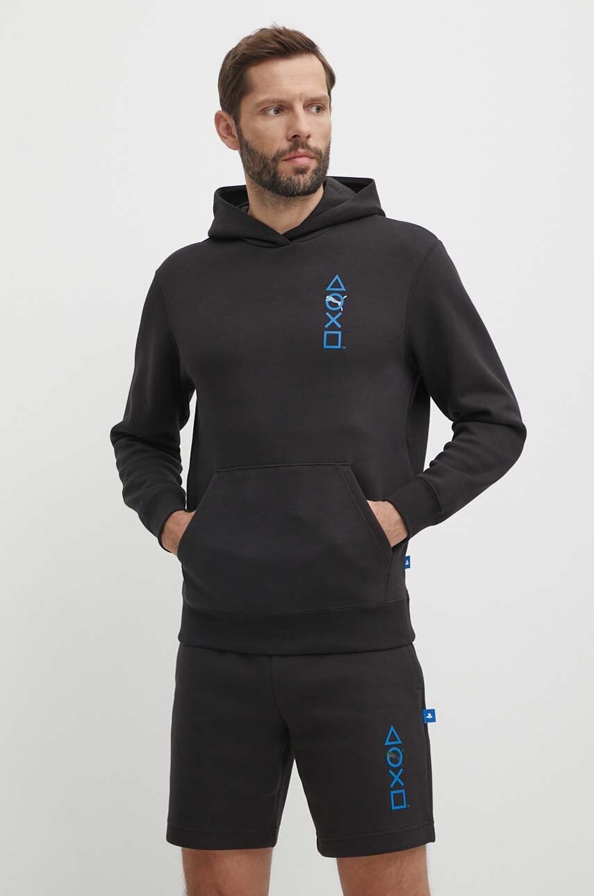 Μπλούζα Puma PUMA X PLAYSTATION χρώμα: μαύρο, με κουκούλα, 624678