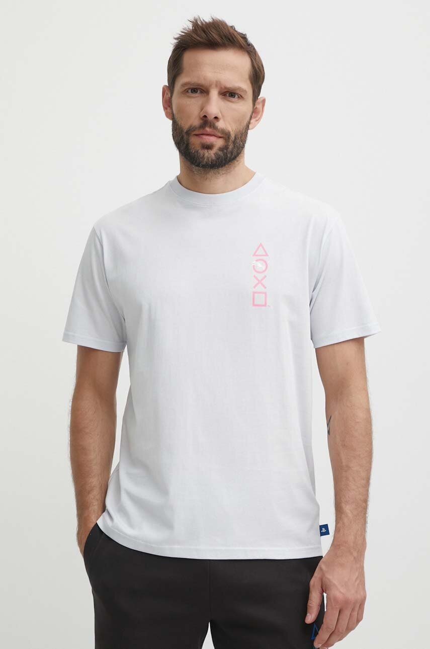 Βαμβακερό μπλουζάκι Puma PUMA X PLAYSTATION ανδρικό, χρώμα: γκρι, 624694