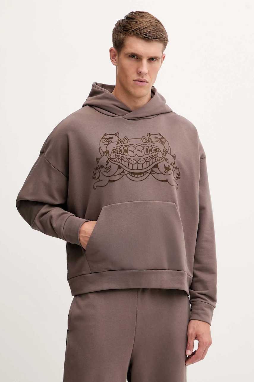 Βαμβακερή μπλούζα Puma PUMA x RIPNDIP χρώμα: καφέ, με κουκούλα, 632414