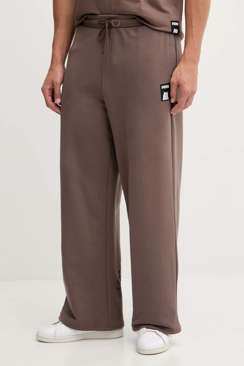 Παντελόνι φόρμας Puma PUMA x RIPNDIP ανδρικό, χρώμα: καφέ, 632416