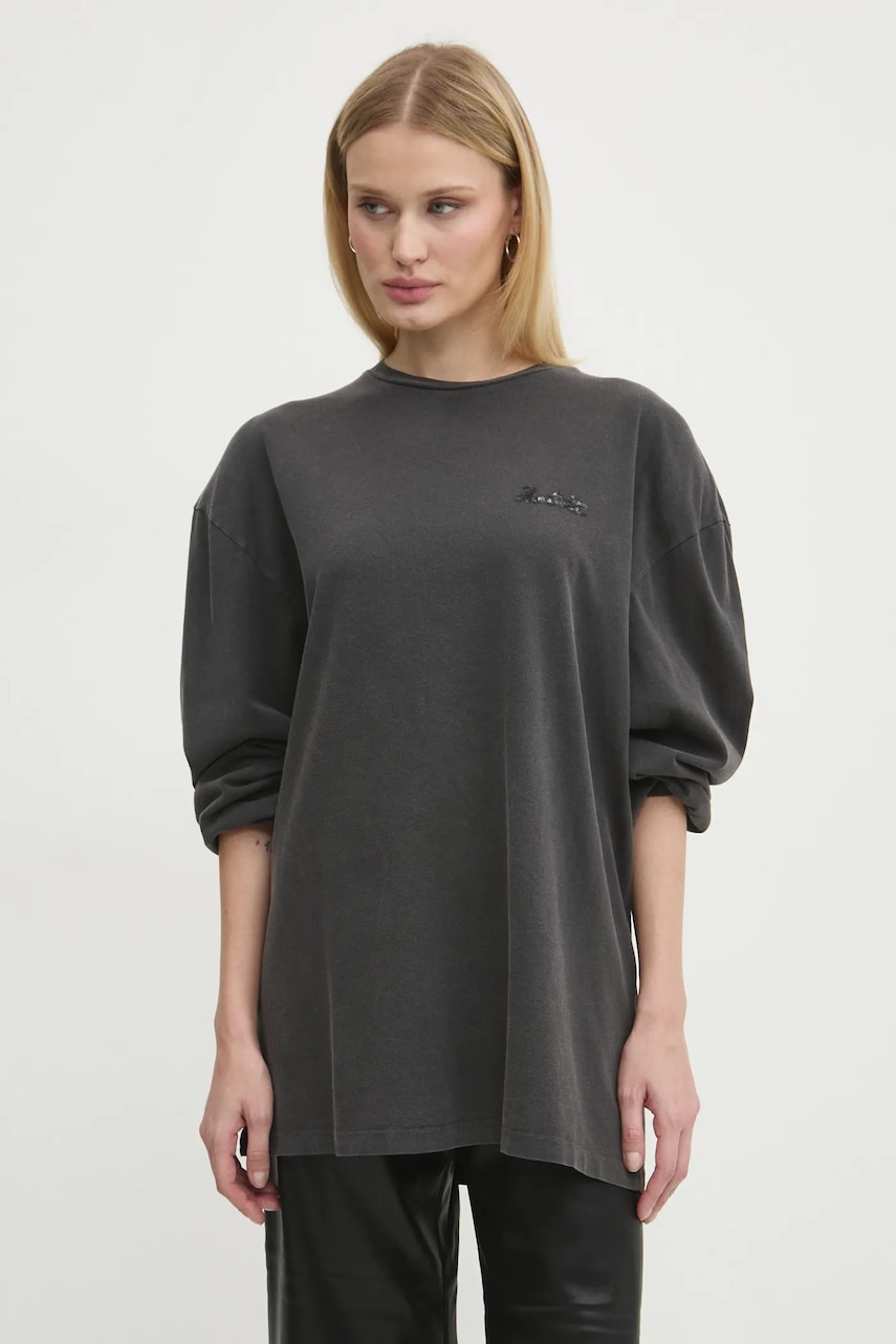 Βαμβακερή μπλούζα με μακριά μανίκια Rotate χρώμα: γκρι, 111441100
