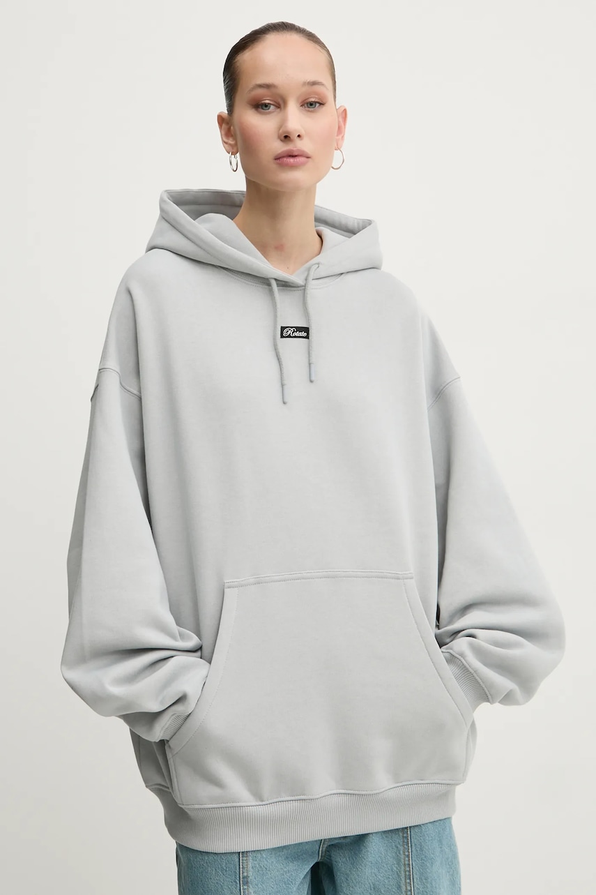 Βαμβακερή μπλούζα Rotate γυναικεία, χρώμα: γκρι, με κουκούλα, 1134262387