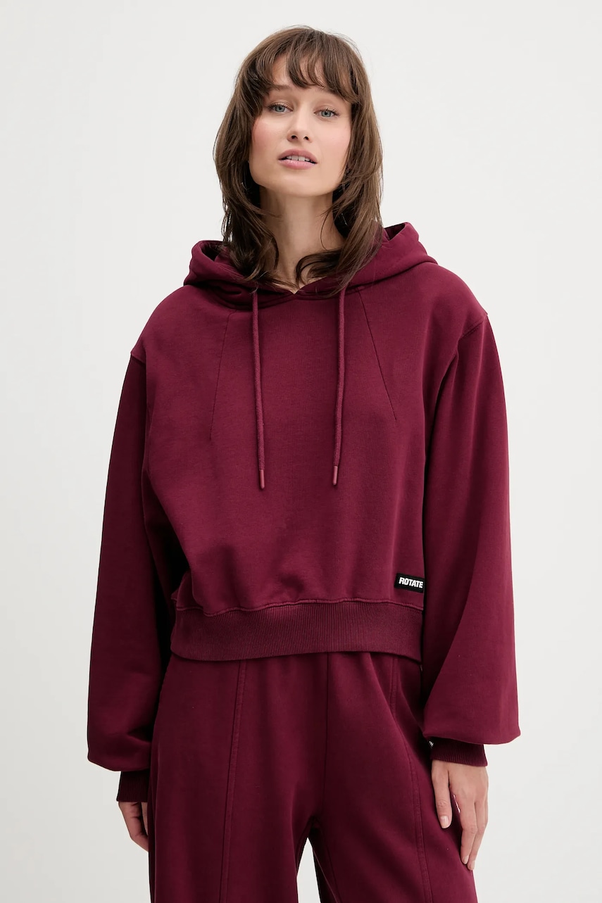 Βαμβακερή μπλούζα Rotate γυναικεία, χρώμα: μπορντό, με κουκούλα, 1143872734