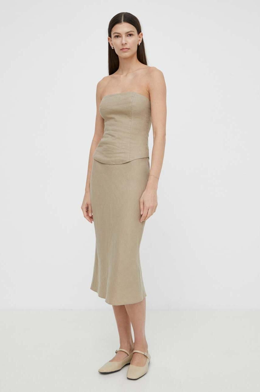 Λινή φούστα Samsoe Samsoe SAAGNETA χρώμα: μπεζ, F24100096