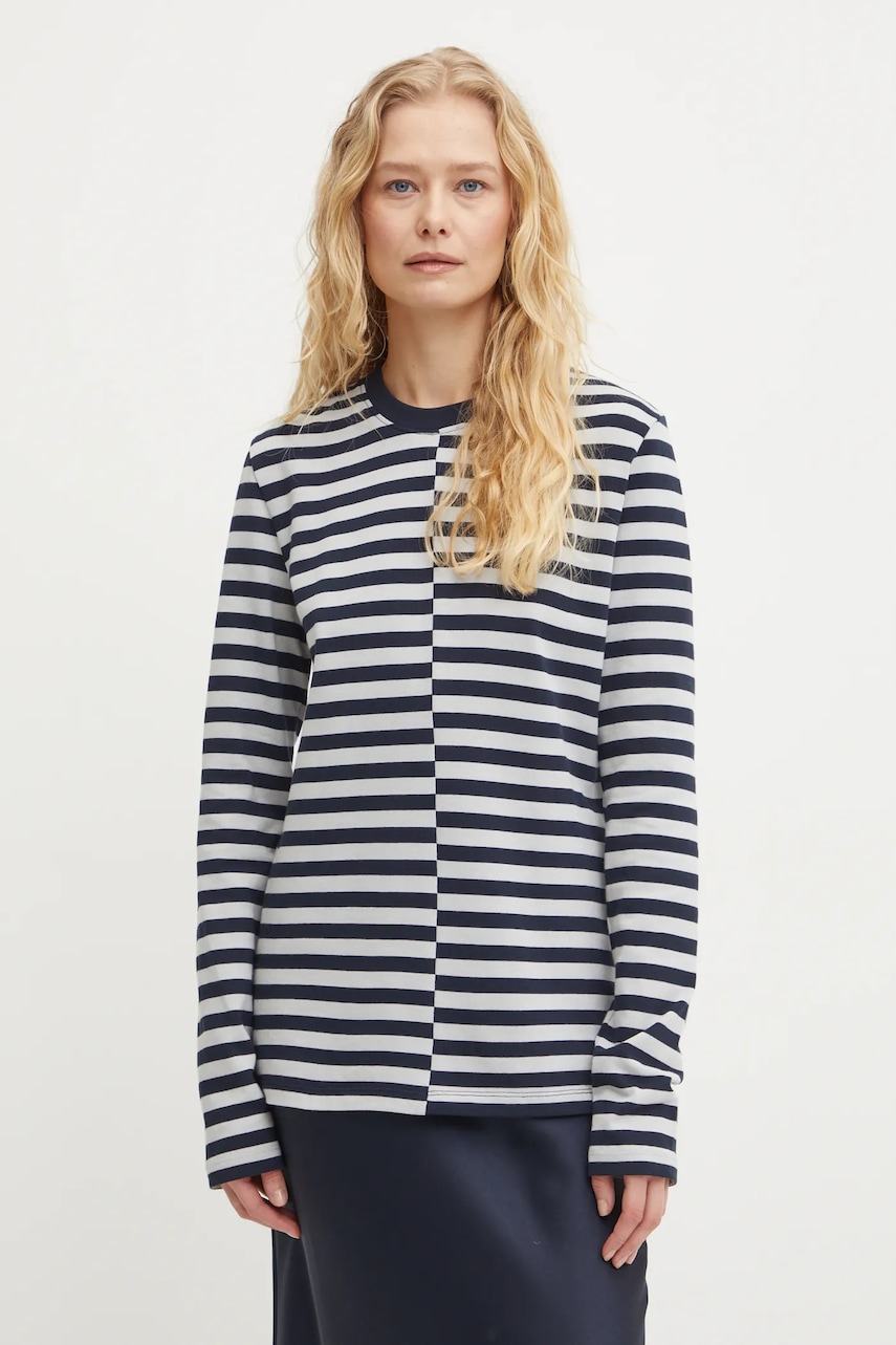 Βαμβακερή μπλούζα με μακριά μανίκια Samsoe Samsoe SAAVERY χρώμα: ναυτικό μπλε, F24400020