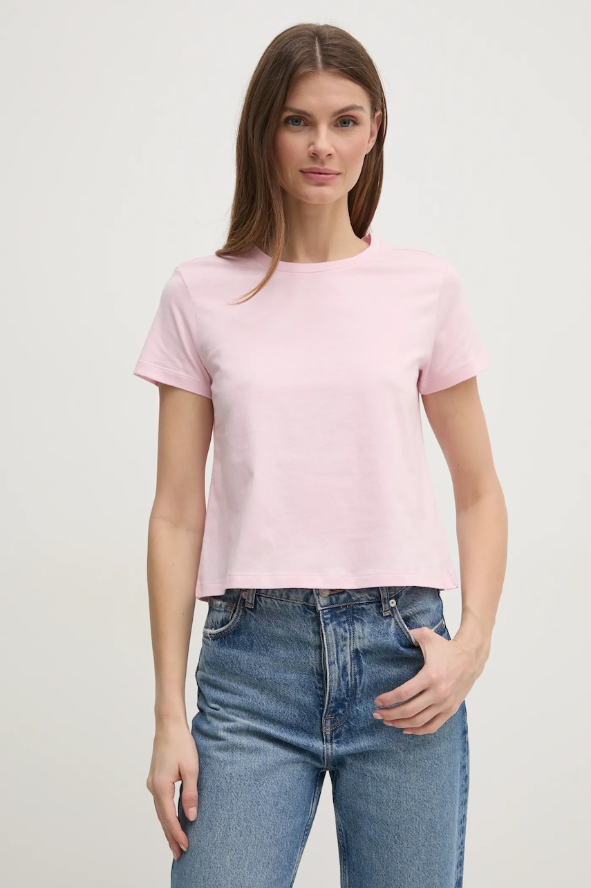 Βαμβακερό μπλουζάκι Sisley γυναικεία, χρώμα: ροζ