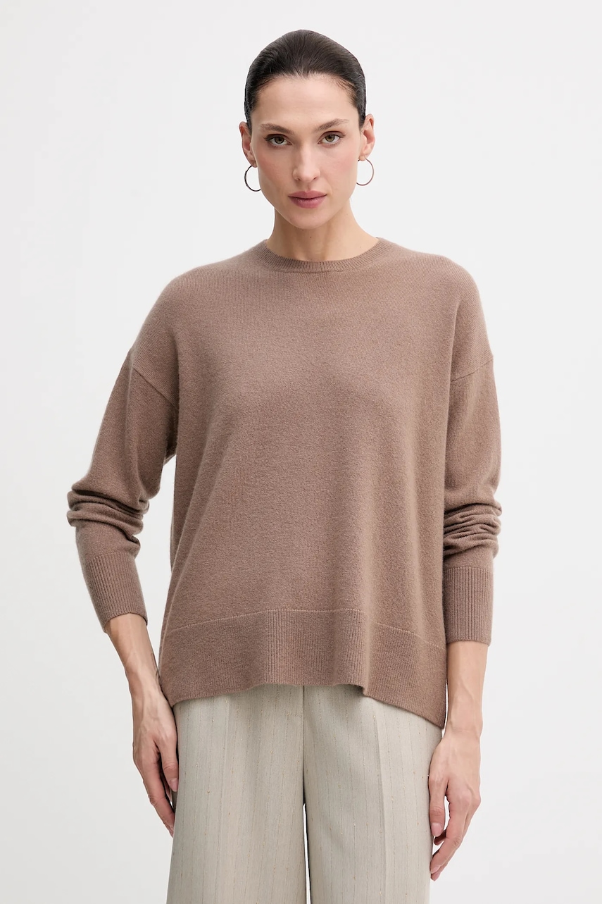 Πουλόβερ με προσθήκη μαλλιού Sisley χρώμα: καφέ, 18AYM103K