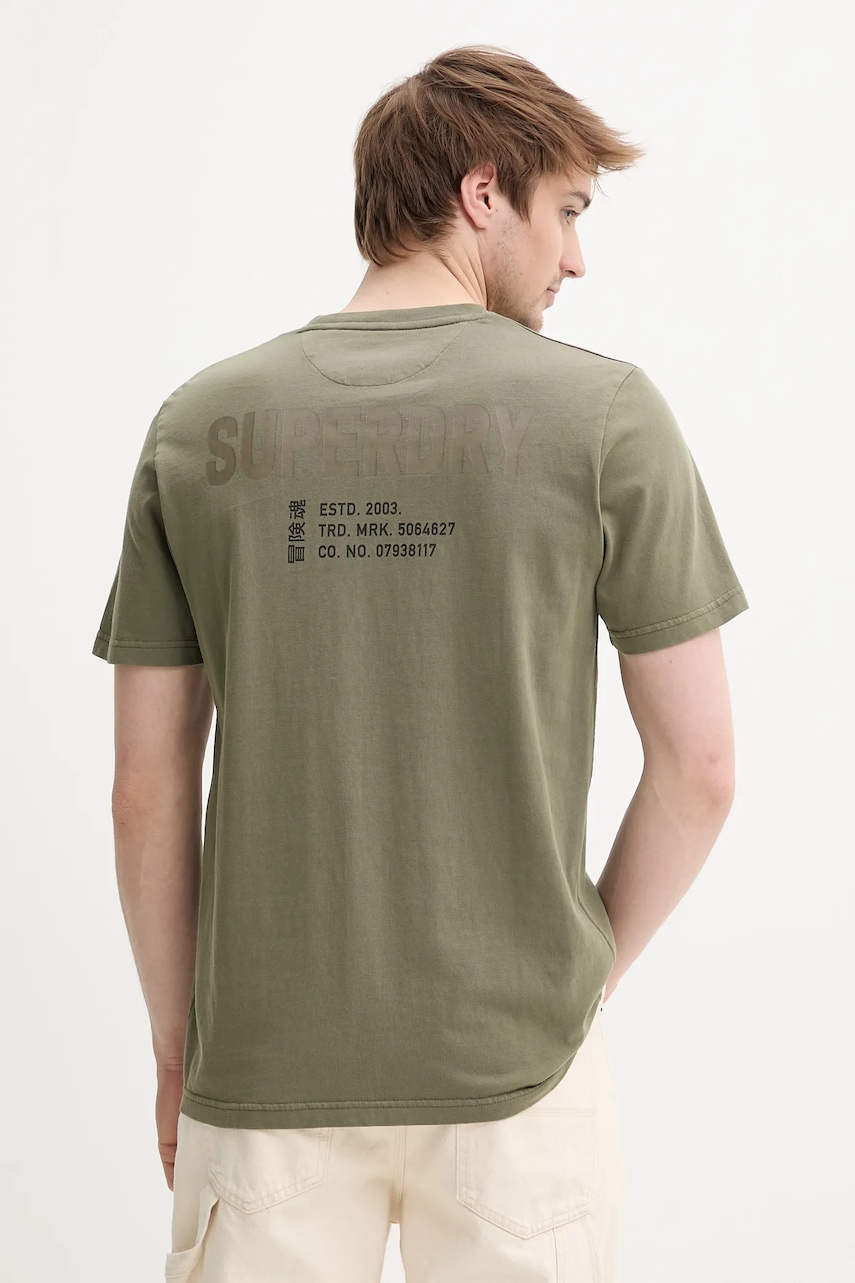 Βαμβακερό μπλουζάκι Superdry ανδρικό, χρώμα: πράσινο, M1012116A-2LX