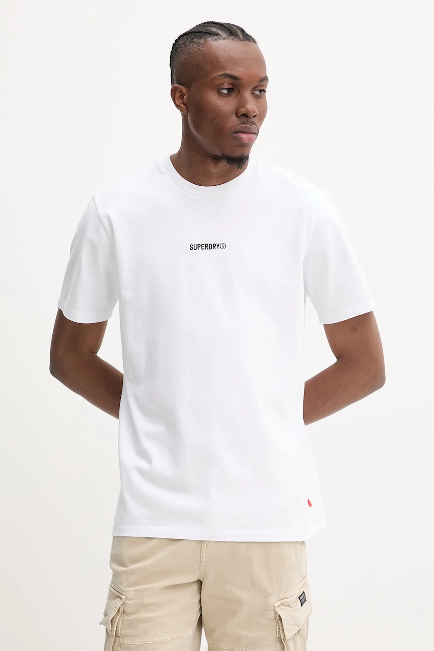 Βαμβακερό μπλουζάκι Superdry ανδρικό, χρώμα: άσπρο, M1012131A-U4Y