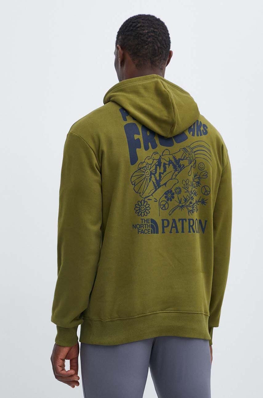Βαμβακερή μπλούζα The North Face χρώμα: πράσινο, με κουκούλα, NF0A87DVPIB1