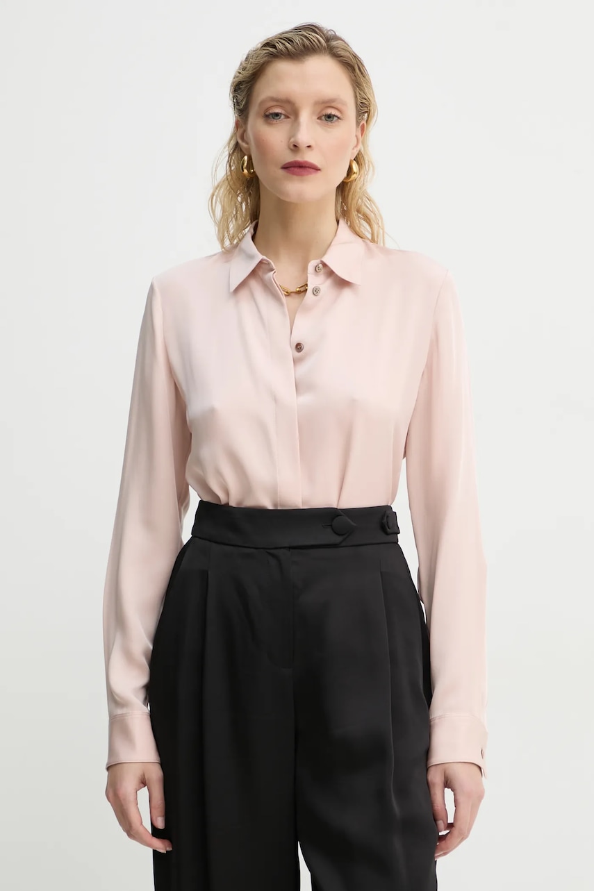 Μεταξωτό πουκάμισο Theory χρώμα: ροζ, M0102536