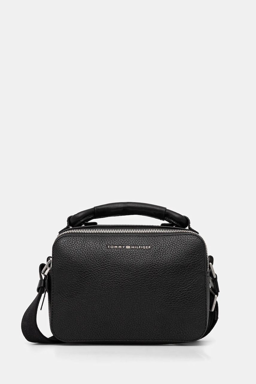 Δερμάτινο φακελάκι Tommy Hilfiger χρώμα: μαύρο, AM0AM13653