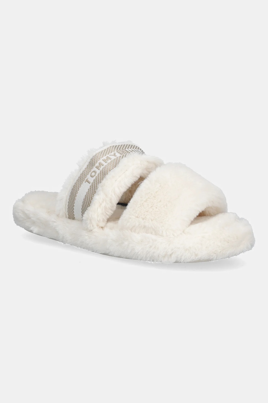 Παντόφλες Tommy Hilfiger HILFIGER FUR SLIPPER χρώμα: μπεζ, FW0FW08854