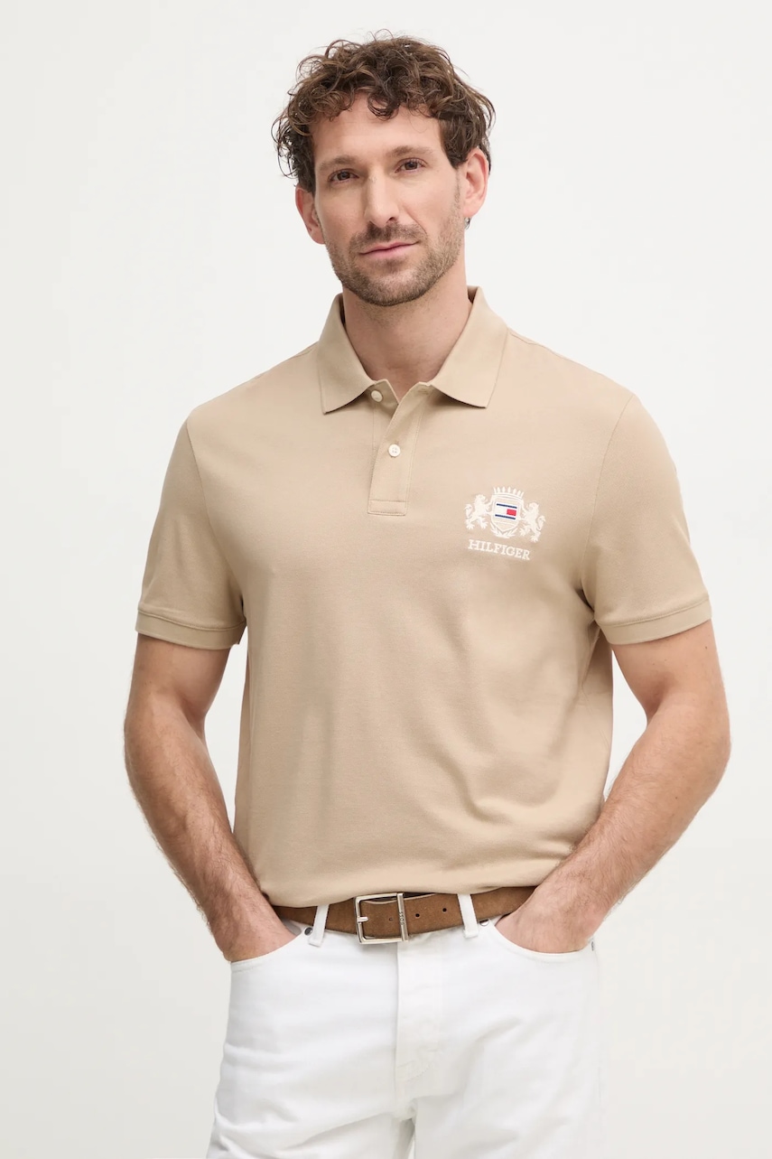 Βαμβακερό μπλουζάκι πόλο Tommy Hilfiger χρώμα: μπεζ, MW0MW37516