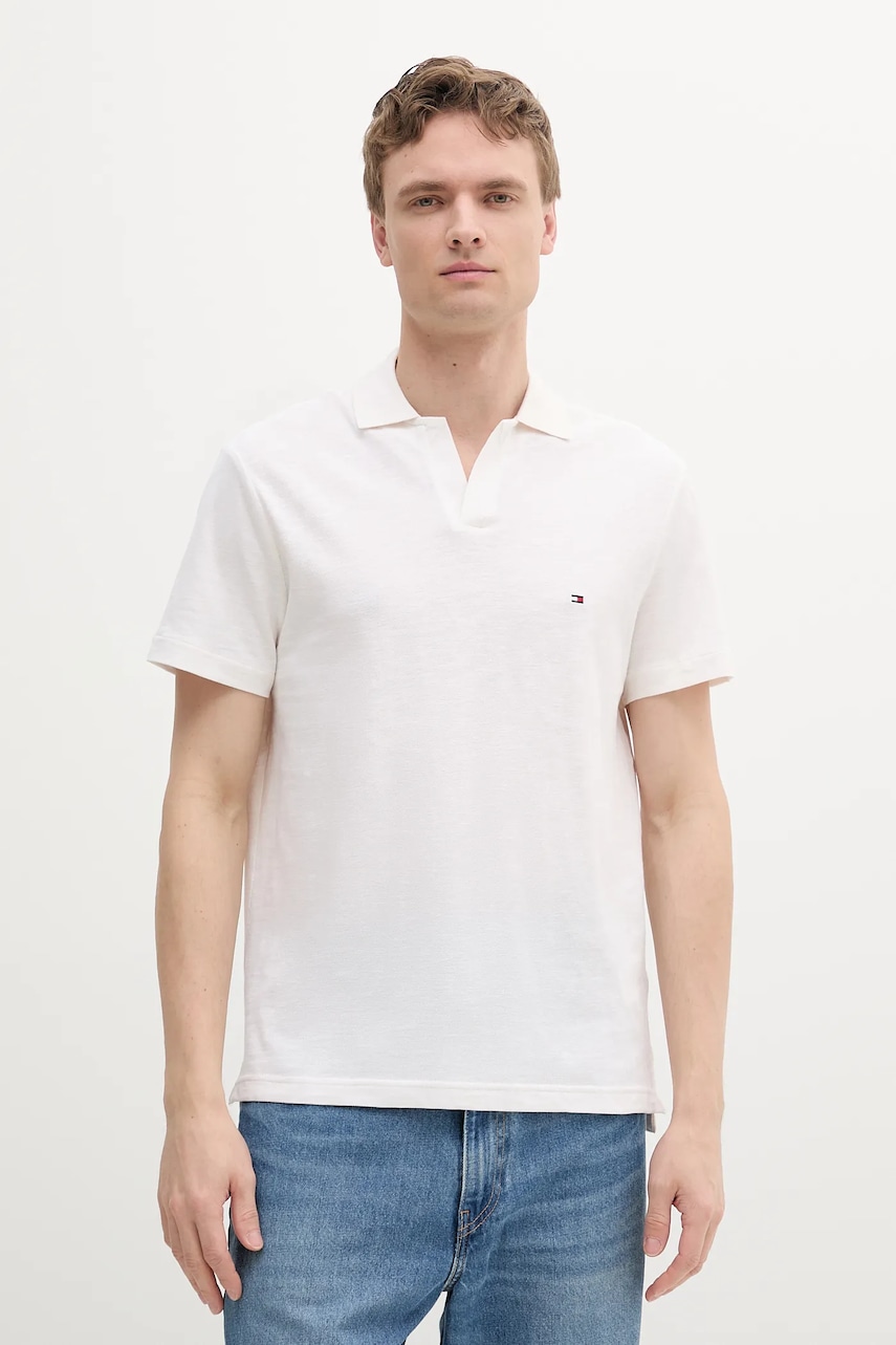 Βαμβακερό μπλουζάκι πόλο Tommy Hilfiger ανδρικό, χρώμα: μπεζ, MW0MW38482