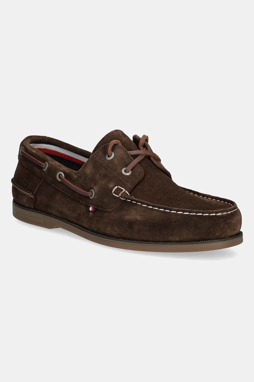 Μοκασίνια σουέτ Tommy Hilfiger TH BOAT SHOE CORE SUEDE χρώμα: καφέ, FM0FM05387