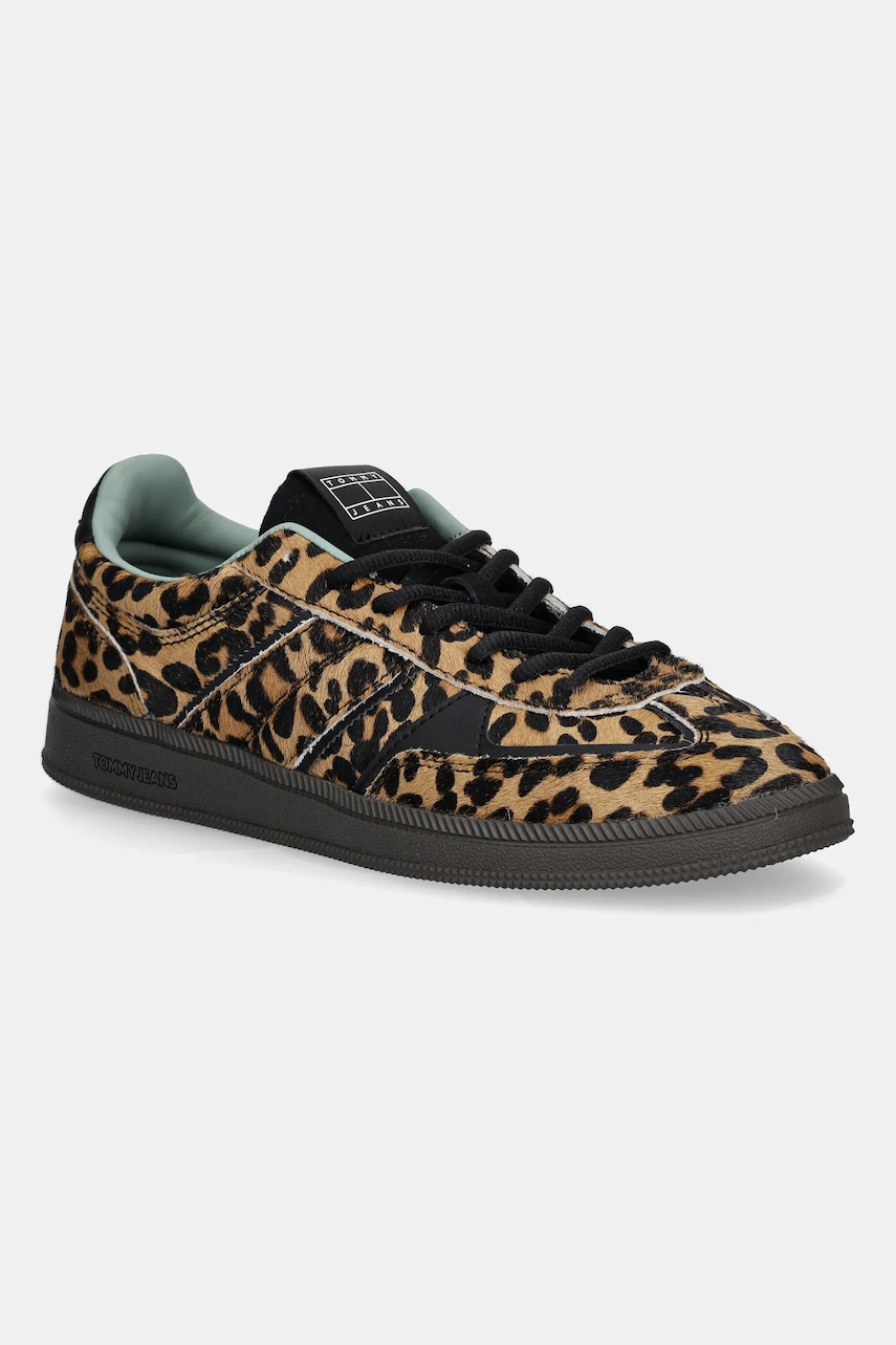 Δερμάτινα αθλητικά παπούτσια Tommy Jeans THE GREENWICH EDGE LEOPARD χρώμα: καφέ, EN0EN02904