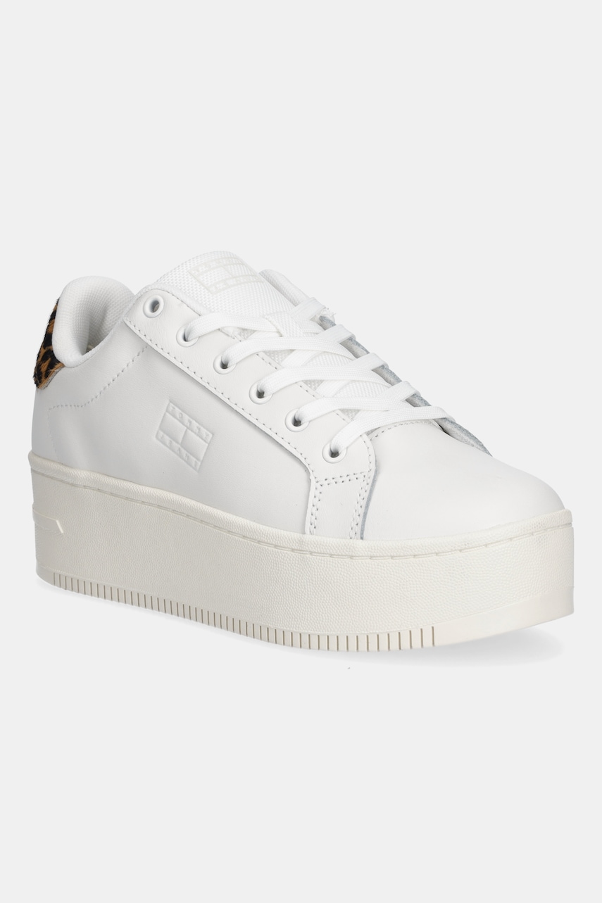 Δερμάτινα αθλητικά παπούτσια Tommy Jeans TJW FLATFORM LEOPARD SNEAKER χρώμα: άσπρο, EN0EN02930