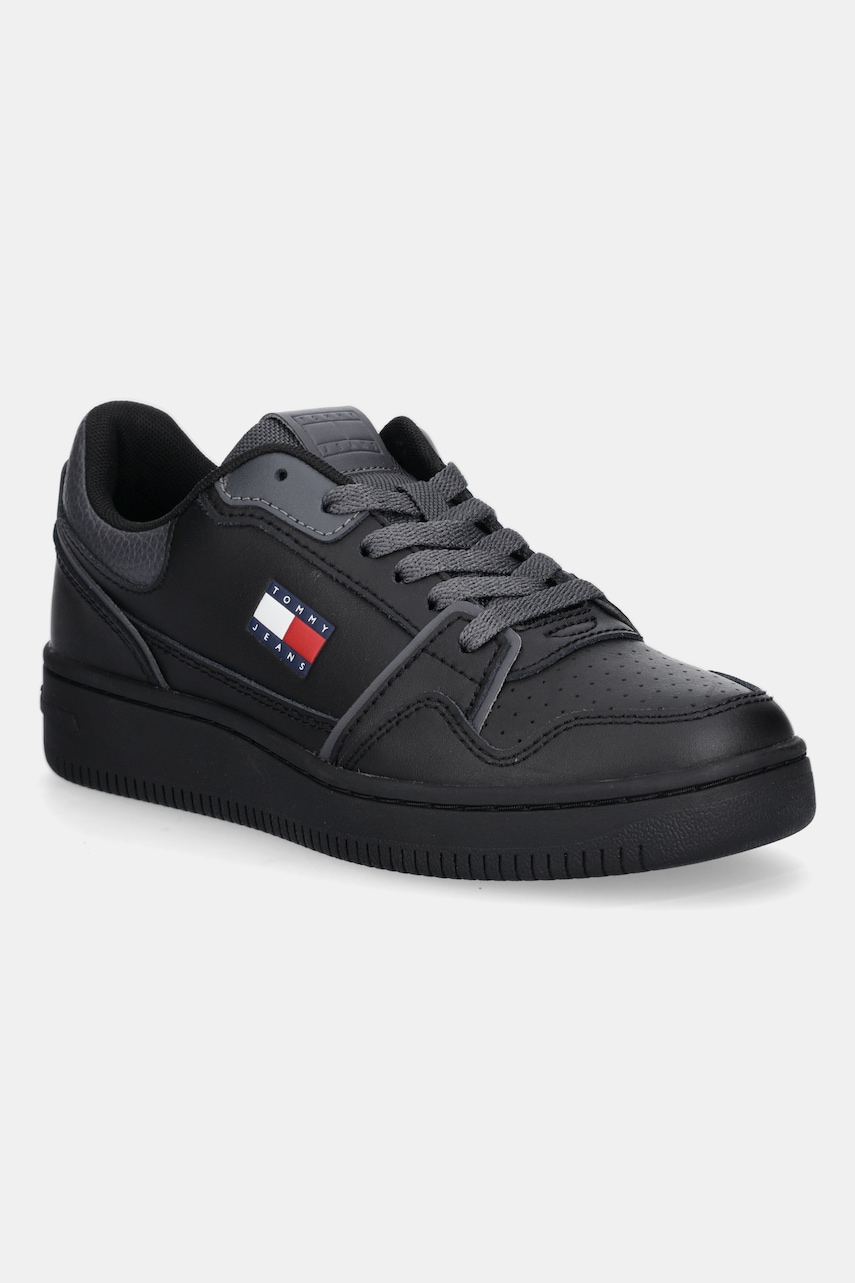 Δερμάτινα αθλητικά παπούτσια Tommy Jeans TJW RETRO BASKET SNEAKER χρώμα: μαύρο, EN0EN02839