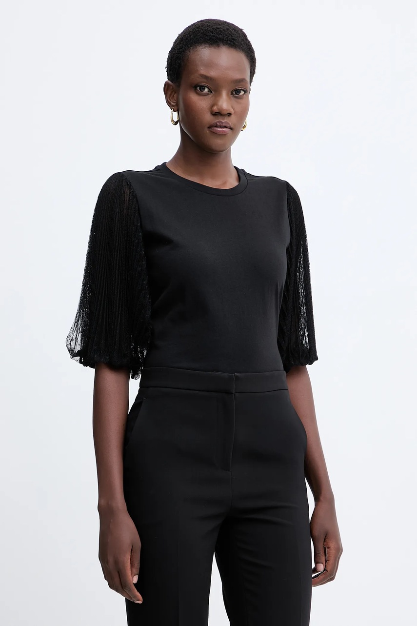 Βαμβακερή μπλούζα Twinset γυναικεία, χρώμα: μαύρο, 252TT2310