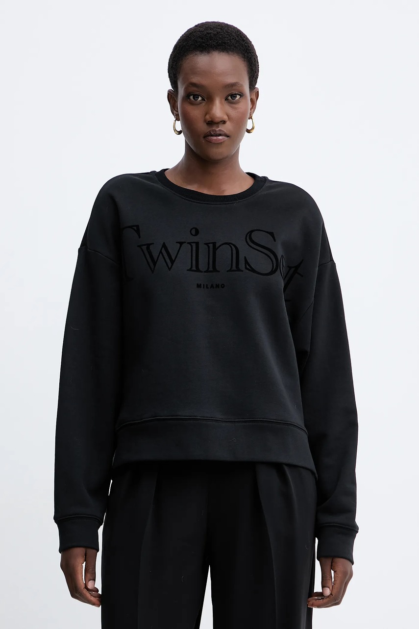 Βαμβακερή μπλούζα Twinset γυναικεία, χρώμα: μαύρο, 252TT2330