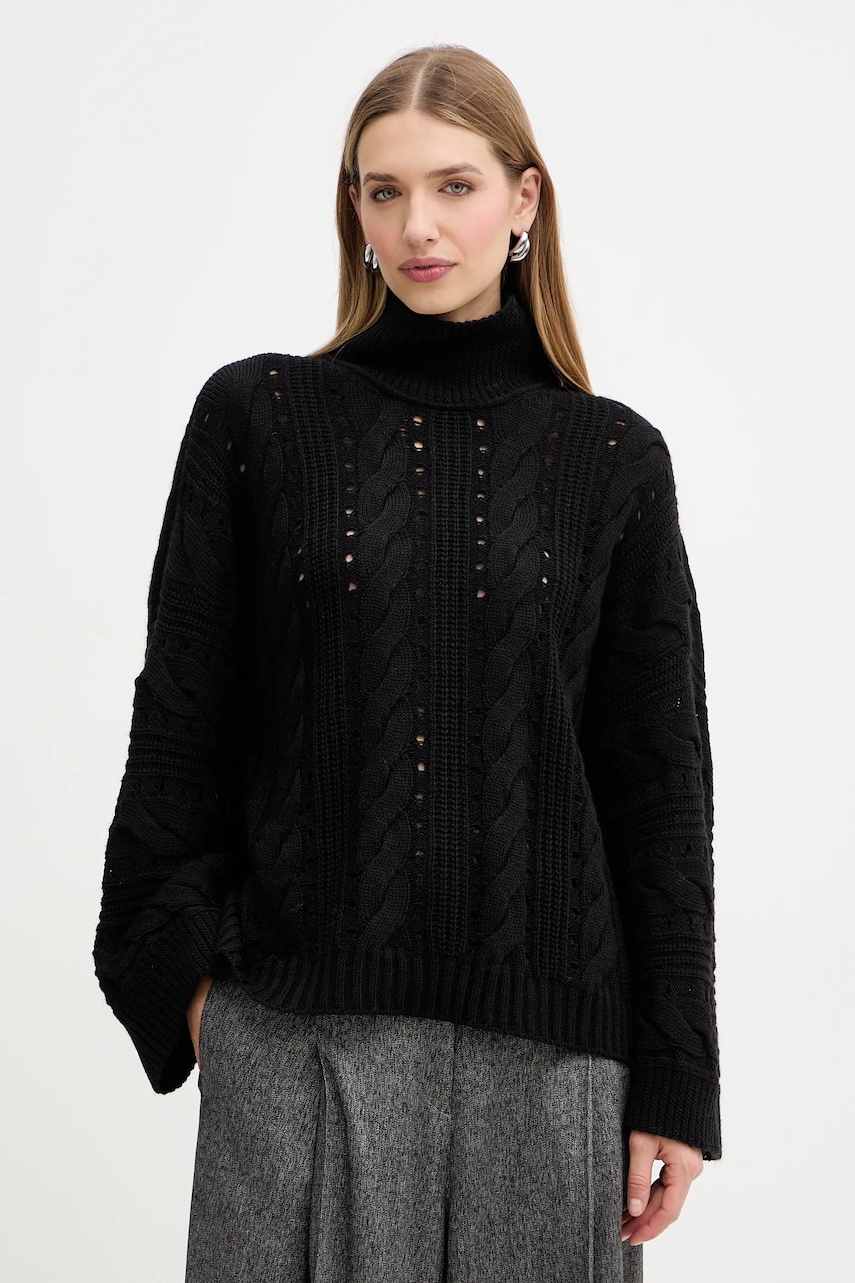 Μάλλινη μπλουζα Twinset γυναικεία, χρώμα: μαύρο, 252TT3101