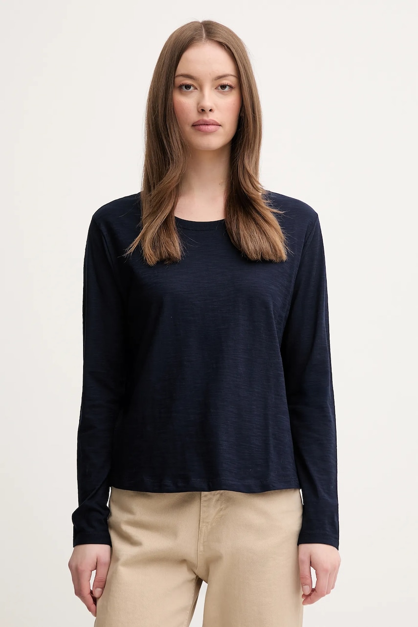 Βαμβακερή μπλούζα με μακριά μανίκια United Colors of Benetton χρώμα: ναυτικό μπλε, 3BVXD109G