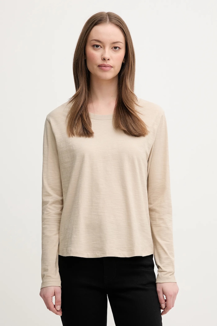Βαμβακερή μπλούζα με μακριά μανίκια United Colors of Benetton χρώμα: μπεζ, 3BVXD109G