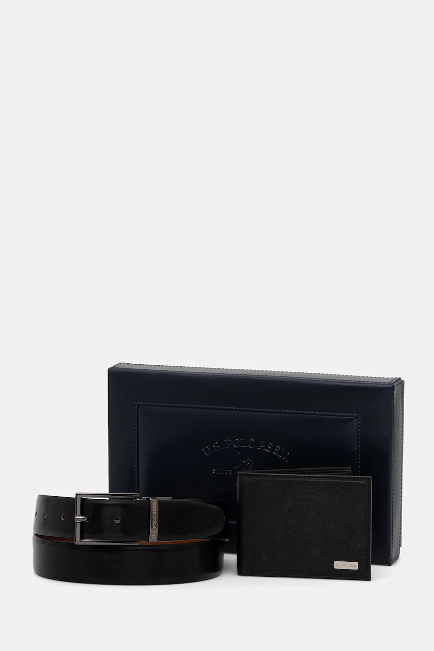 Δερμάτινο πορτοφόλι και ζώνη U.S. Polo Assn. Lawrence χρώμα: καφέ, WIU6L2681MHA